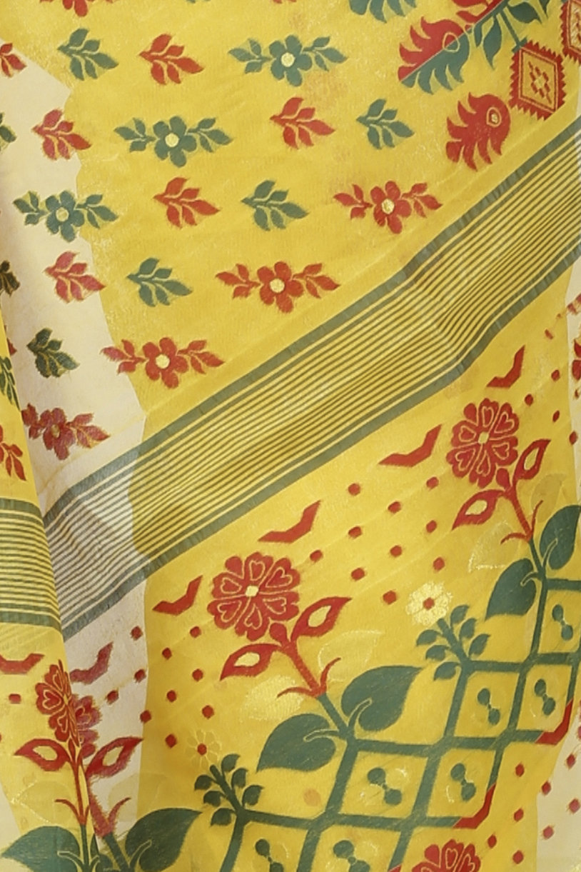 Yellow Pure Cotton Urmila Jamdani Saree (1121)